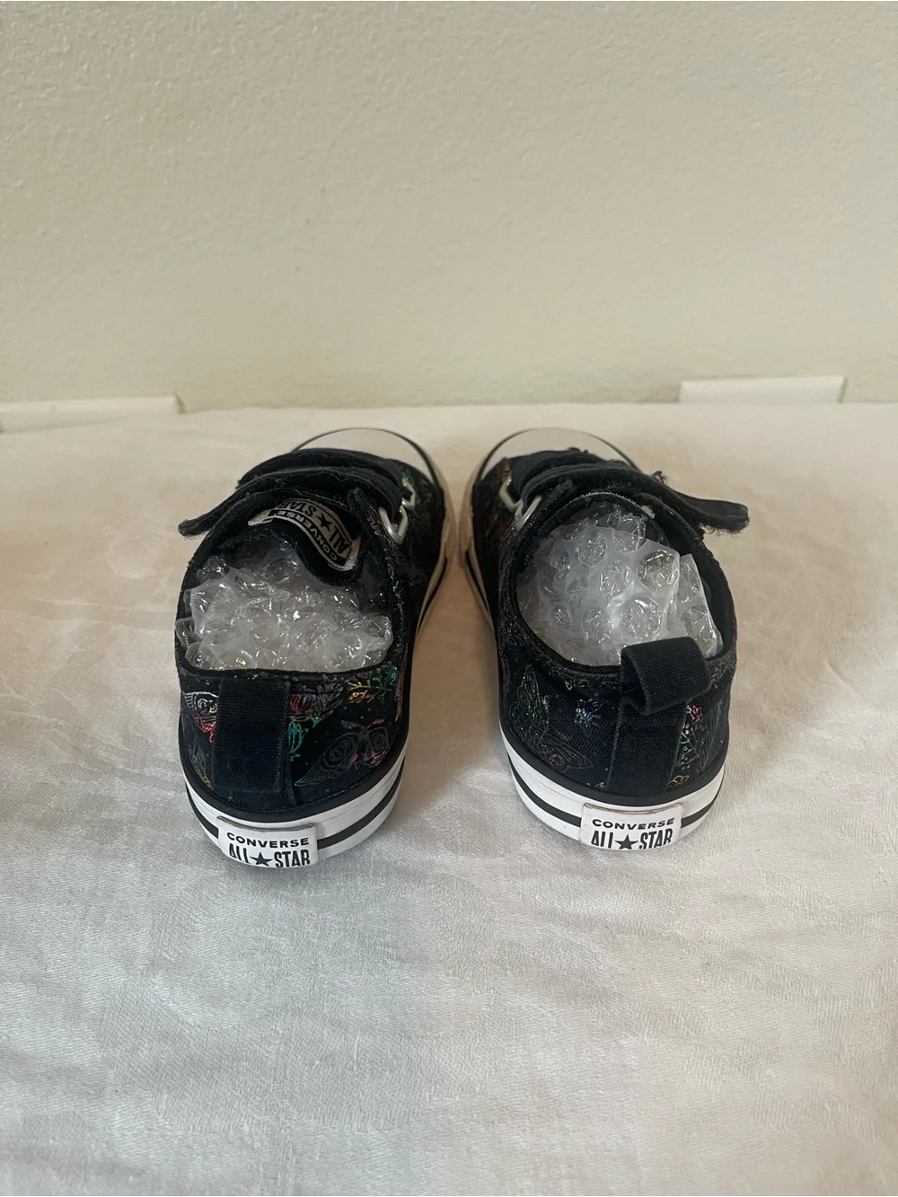 Converse Kids Black Low-Top Sneakers with Multicolor Butterflies Details
